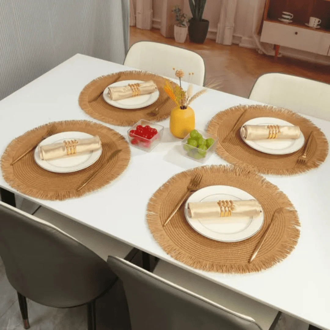 6 sets sous plats ronds avec chemin de table assorti