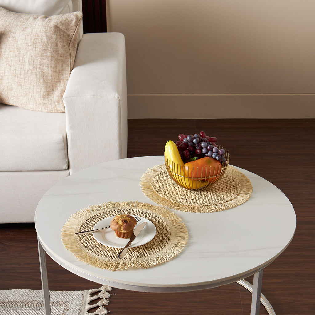 6 sets sous plats ronds en "RAFFIA " avec chemin de table assorti 120 CM