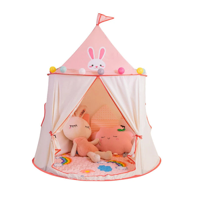 Tente Château Enfant Pliable avec Tapis et Lampes Lumineuses Magiques