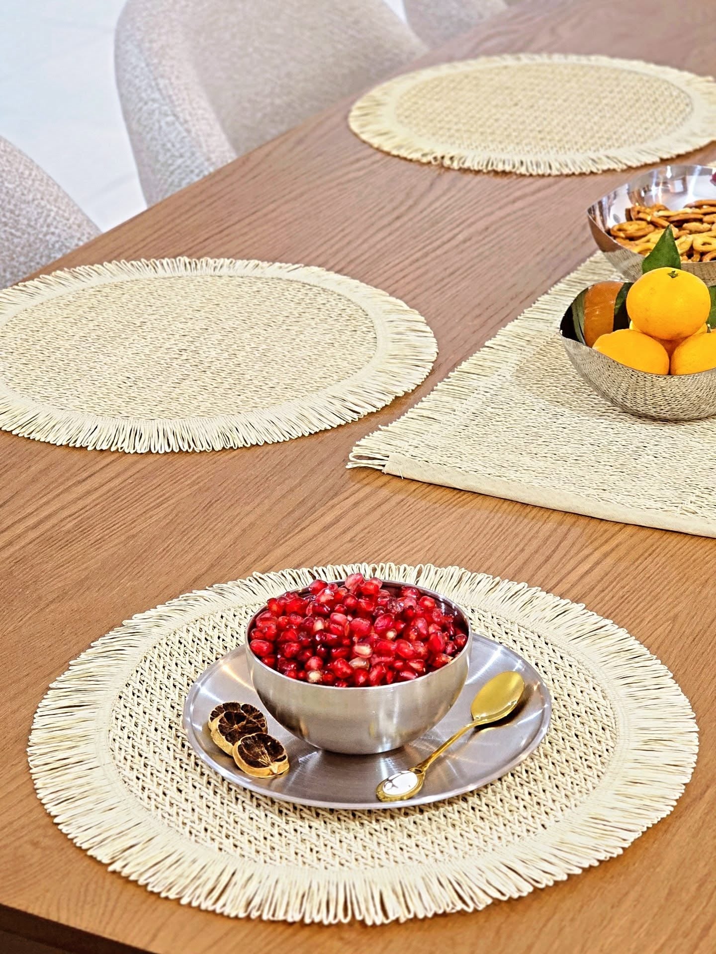 6 sets sous plats ronds avec chemin de table assorti