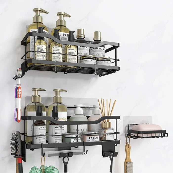 Caddie de douche noir antirouille avec crochet 3 PCS