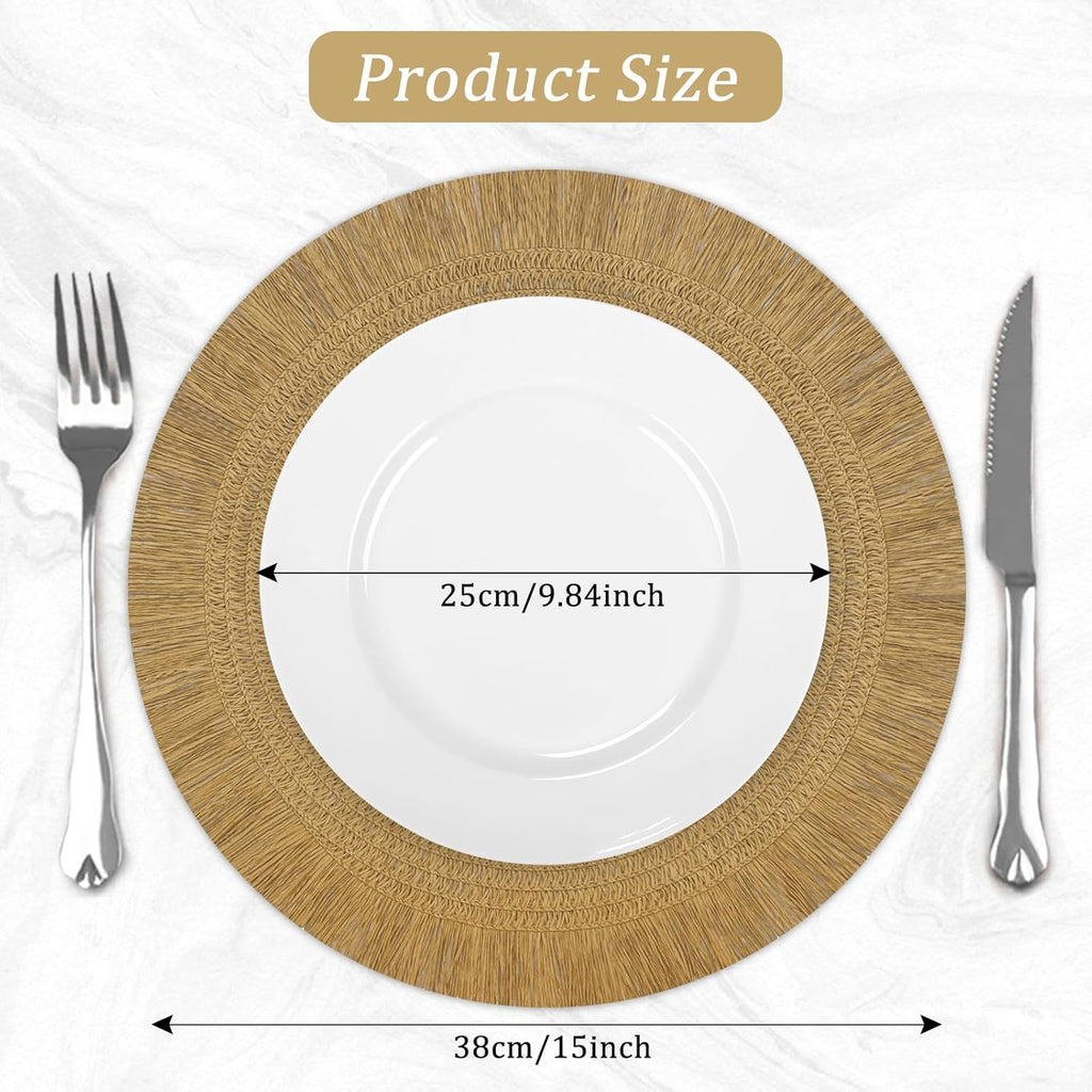 6 sets sous plats ronds en "RAFFIA " avec chemin de table assorti 120 CM