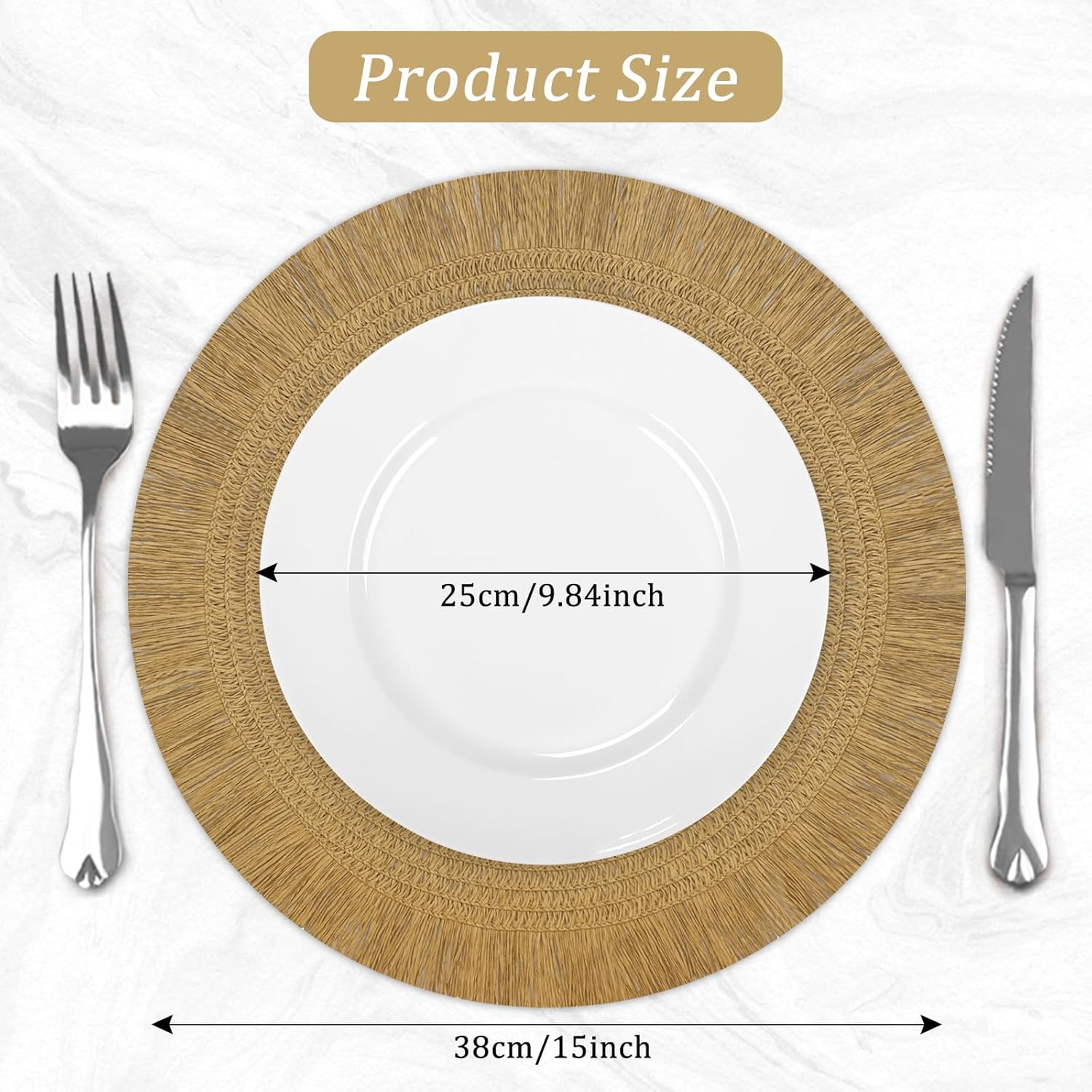 6 sets sous plats ronds en "RAFFIA " avec chemin de table assorti 120 CM