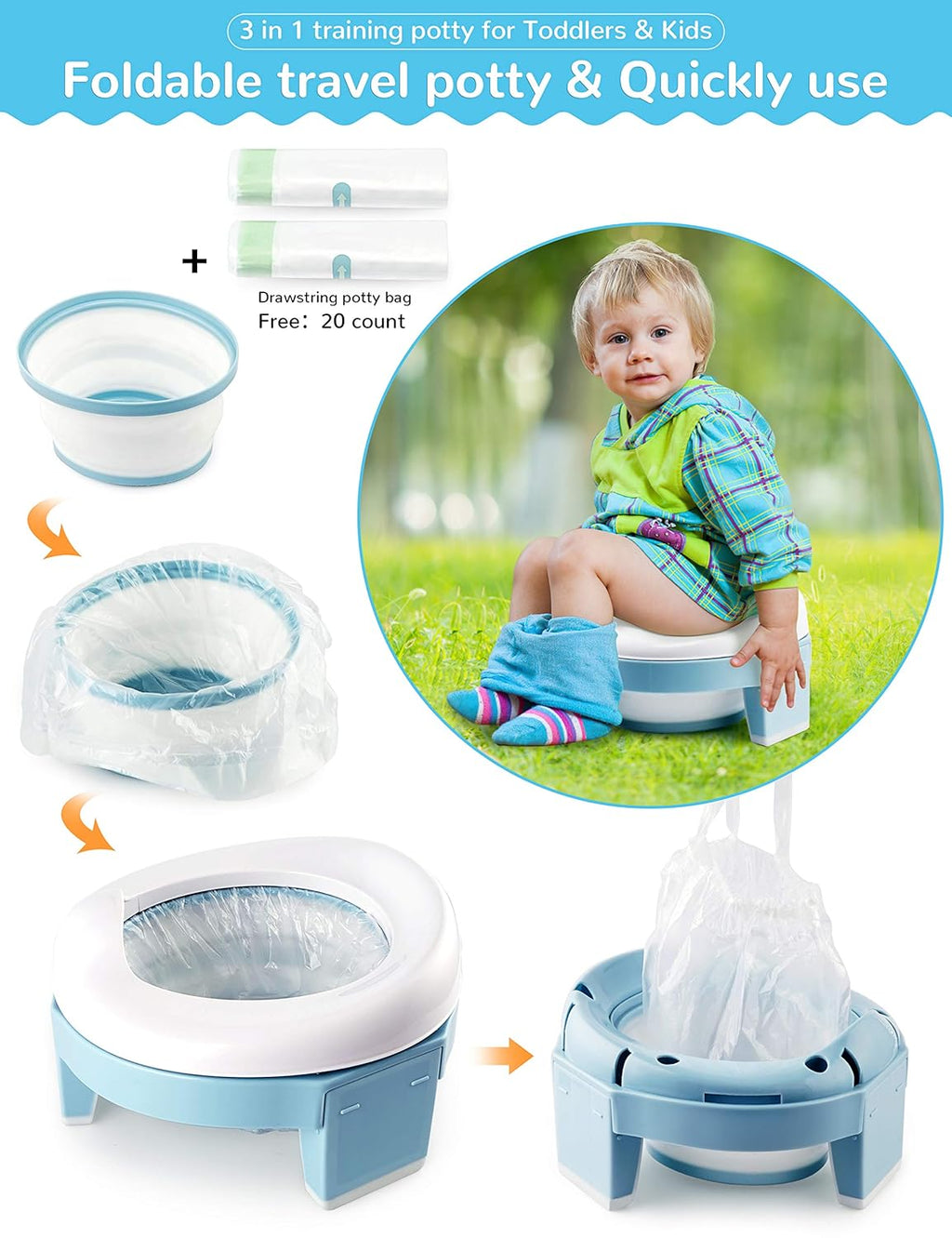 Pot portable et siège d'apprentissage avec sac de voyage gratuit pour tout-petits