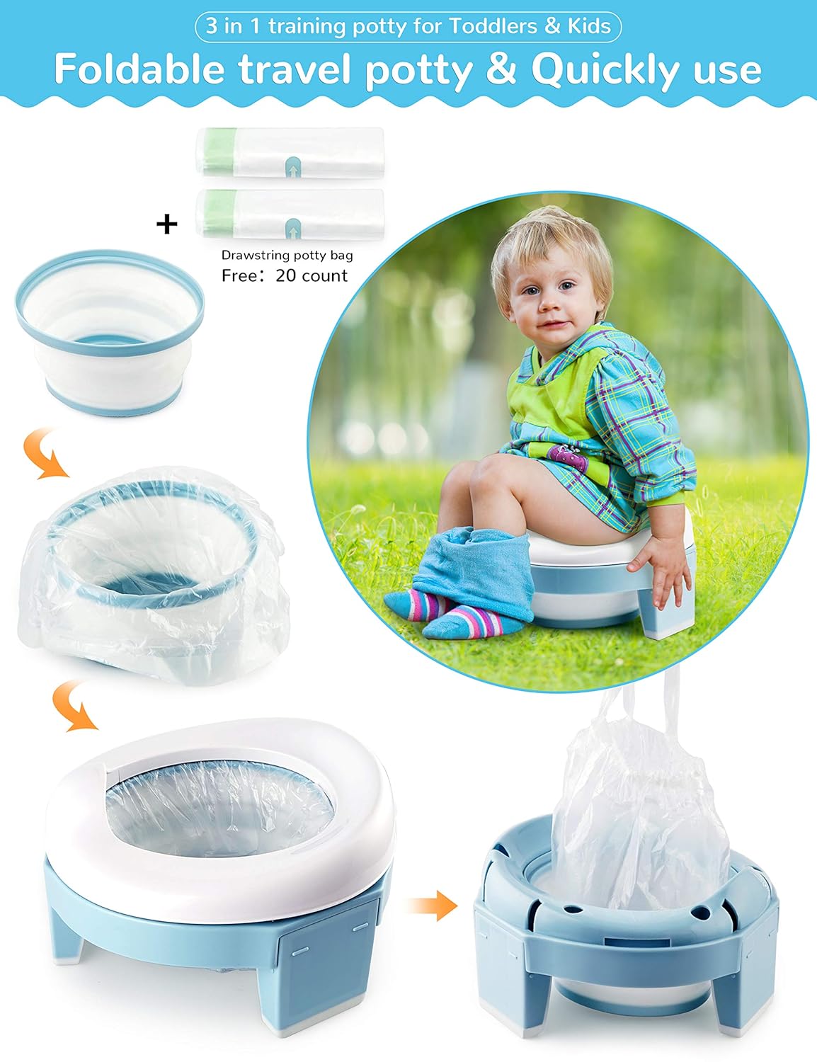 Pot portable et siège d'apprentissage avec sac de voyage gratuit pour tout-petits