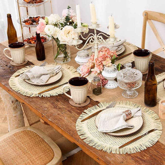 6 sets sous plats ronds avec chemin de table assorti