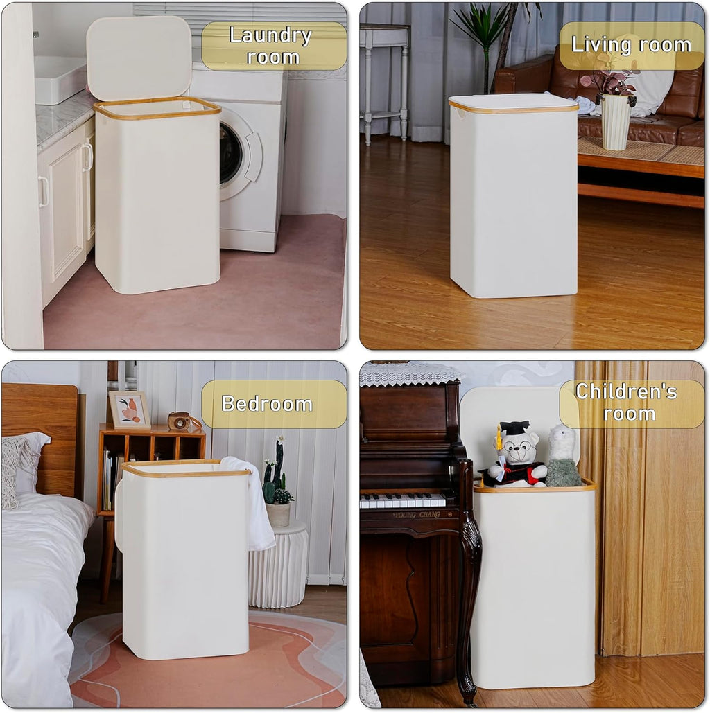 Grand panier à linge en bambou de 100 L avec couvercle