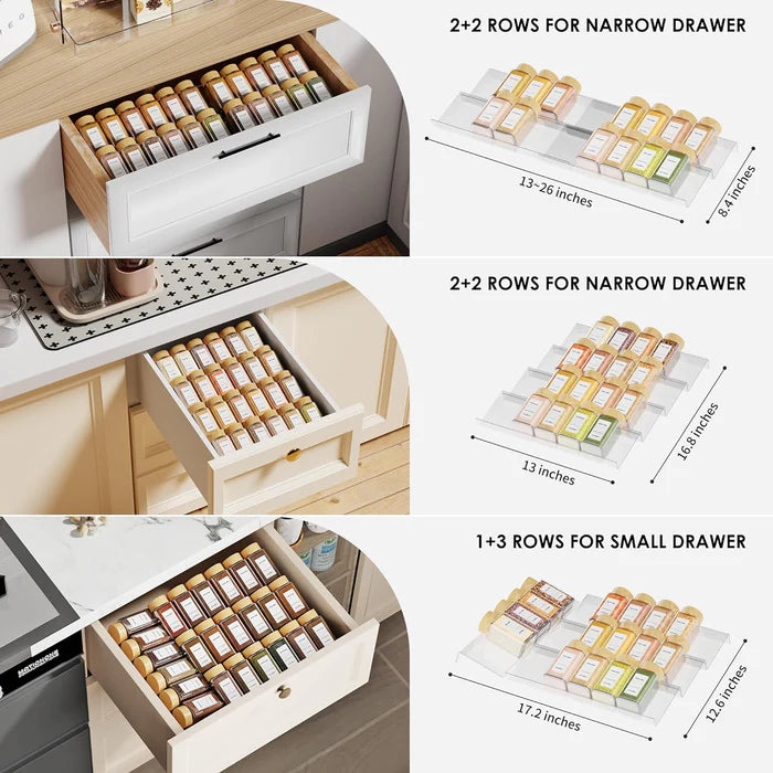 PACK DE 24 POTS D'ÉPICES AVEC ENSEMBLE DE RANGEMENT POUR TIRROIR EN BAMBOU
