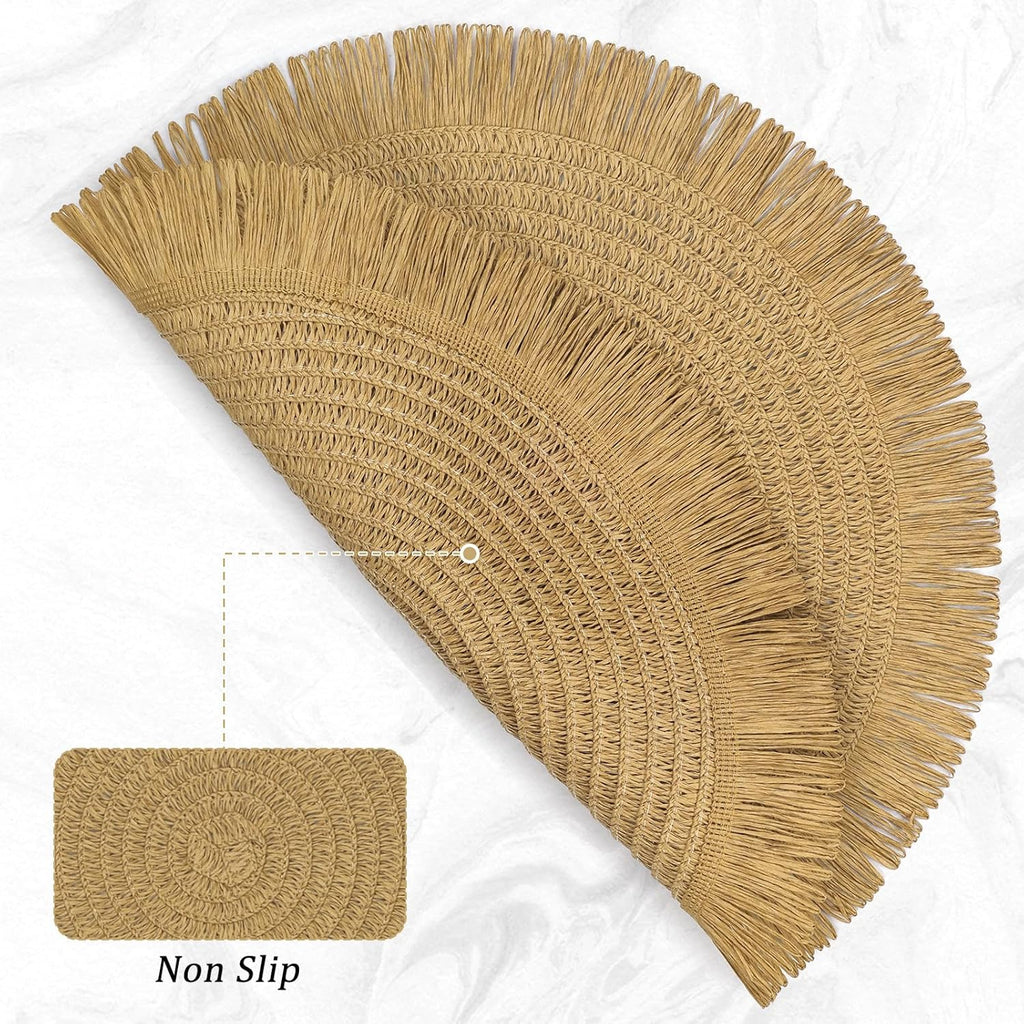 6 sets sous plats ronds en "RAFFIA " avec chemin de table assorti 120 CM