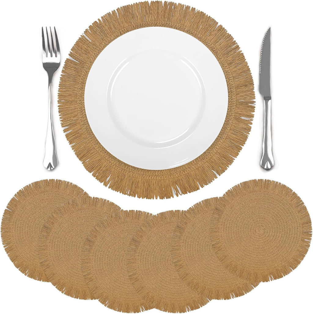 6 sets sous plats ronds en "RAFFIA " avec chemin de table assorti 120 CM