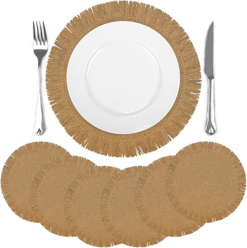 6 sets sous plats ronds en "RAFFIA " avec chemin de table assorti 120 CM