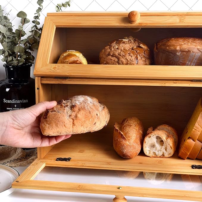 Boîte à pain à deux compartiments en bambou