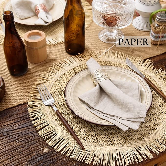6 sets sous plats ronds en "RAFFIA " avec chemin de table assorti 120 CM