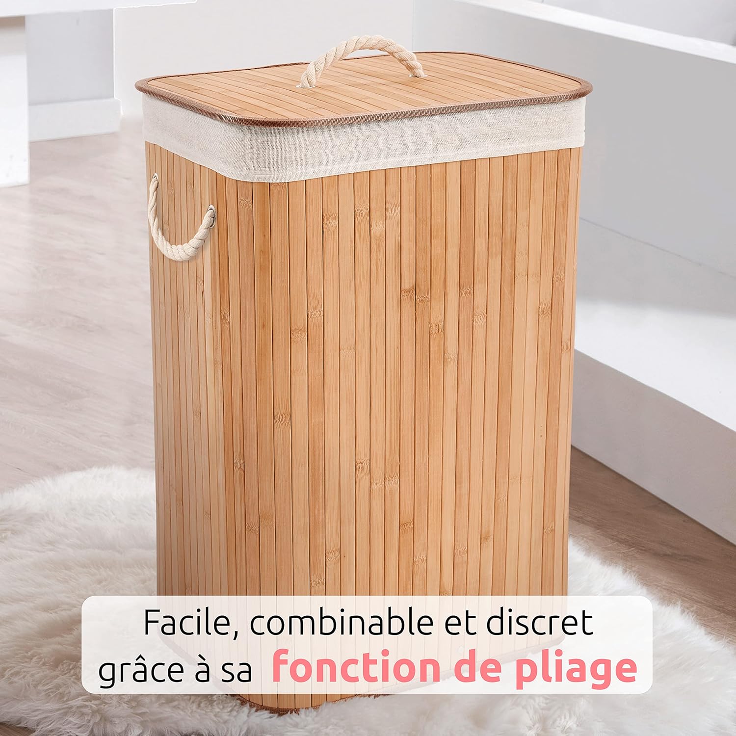 Panier à Linge en Bambou avec Couvercle