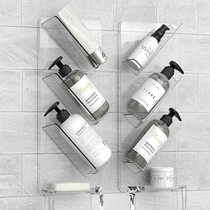 Lot de 2 étagères de douche en acrylique pour salle de bain sans perçage