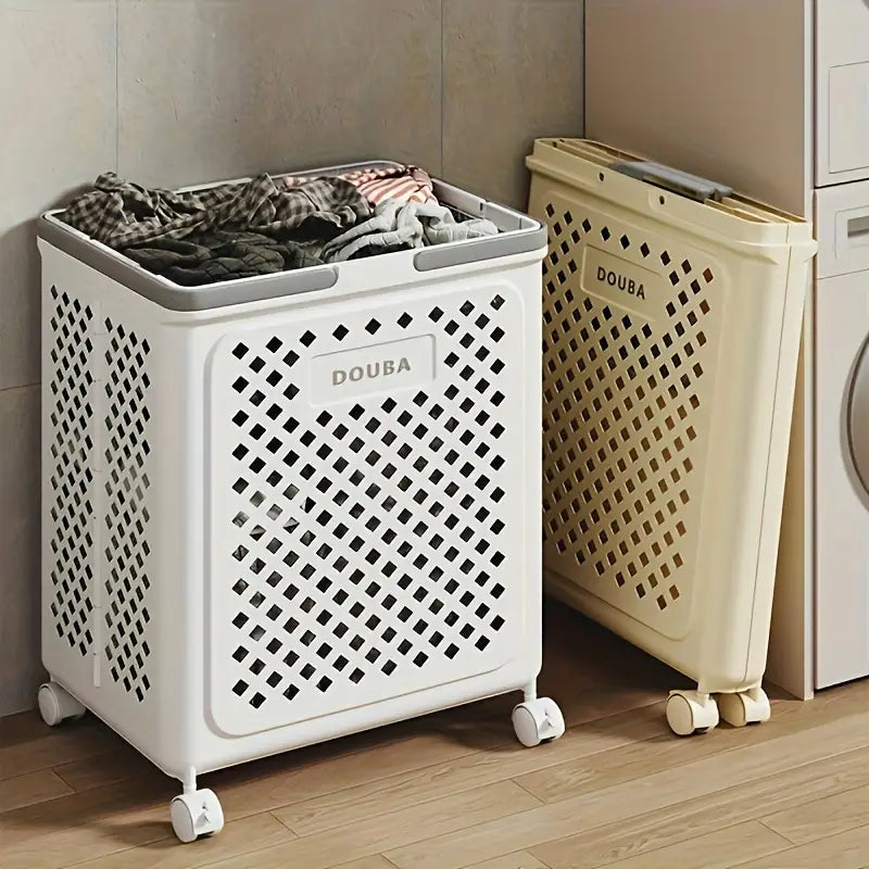 Panier à linge en plastique tout-en-un avec roulettes