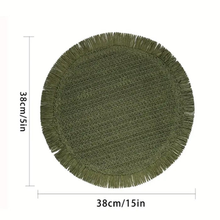 Set de table en raphia naturel – 6 pièces avec chemin de table et porte-serviettes