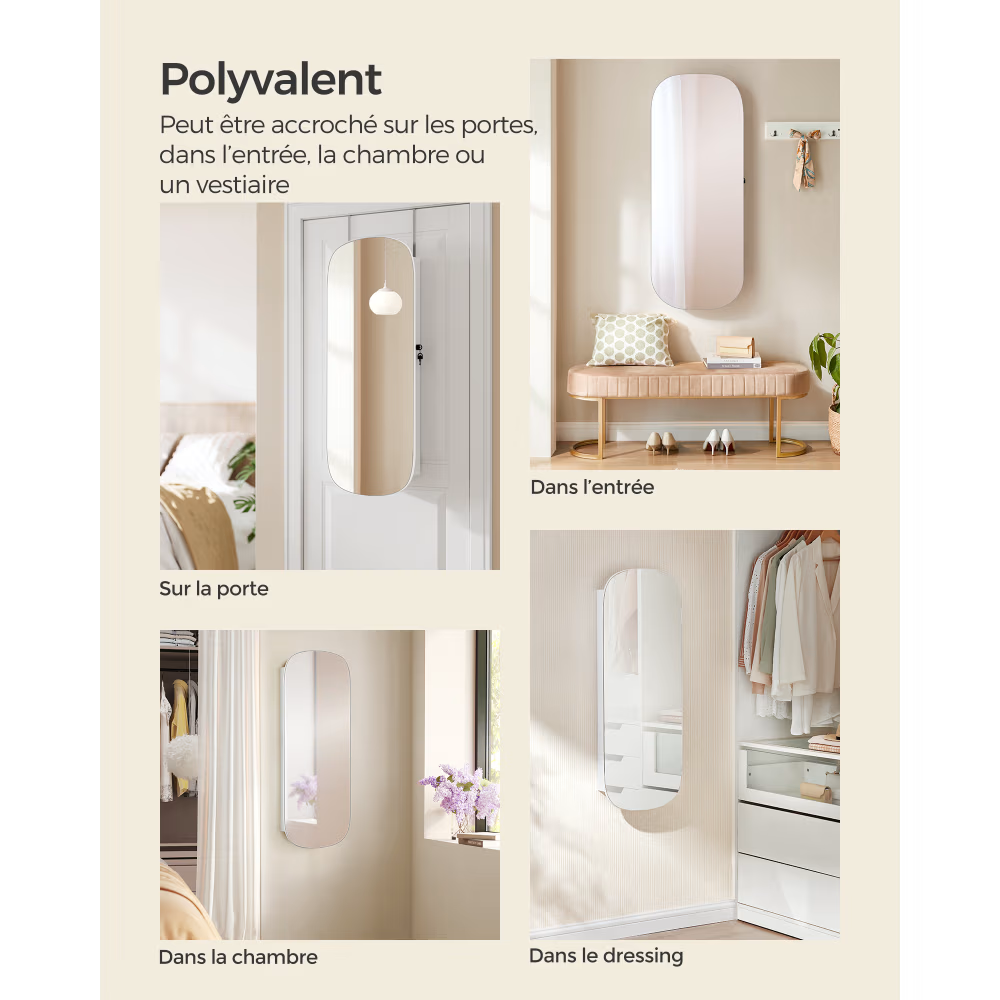 Armoire à bijoux murale avec miroir et effet bois blanc