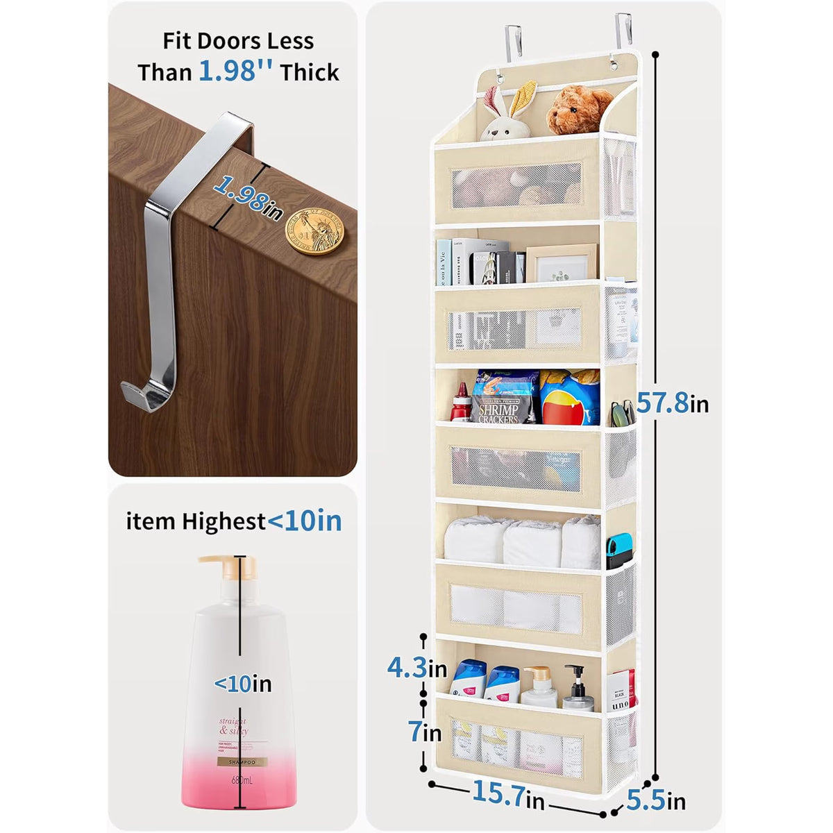 Organisateur de Rangement Suspendu Derrière la Porte – 5 Niveaux