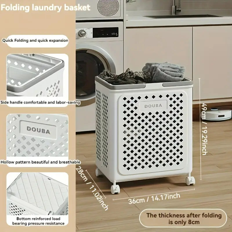 Panier à linge en plastique tout-en-un avec roulettes